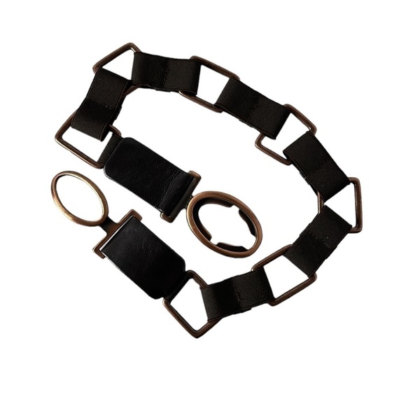 Sold🛍️BELT STRETCH LEATHER AND CHAIN By Sandy Duftler S Brown Copper-Tone - Picture 3 of 16